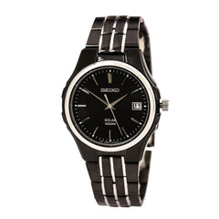 Seiko SNE125 Men's Dress Black Dial Two Tone Black IP Stainless Steel Bracelet Watch