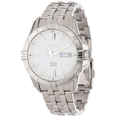 Seiko SNE175 Men's Solar White Dial Stainless Steel Bracelet Day Date Watch