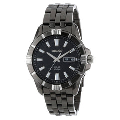 Seiko SNE177 Men's Solar Black Dial Black IP Steel Bracelet Quartz Watch