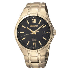 Seiko SNE220 Men's Solar Black Dial Gold Plated Stainless Steel Bracelet Watch