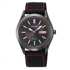 Seiko SNE239 Men's Solar Grey Dial Black Nylon Strap Black IP Steel Watch
