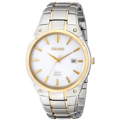 Seiko SNE324 Men's Core Solar White Dial Two Tone Yellow Gold Steel Power Reserve Watch