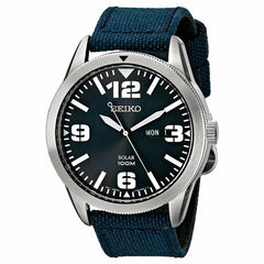 Seiko SNE329 Men's Core Solar Blue Dial Blue Nylon & Leather Strap Power Reserve Watch
