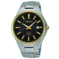 Seiko SNE382 Men's Core Solar Black Dial Two Tone Titanium Power Reserve Watch
