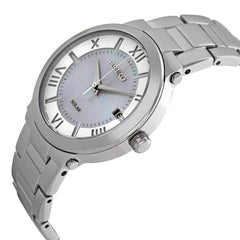 Seiko SNE885 Women's Recraft Solar MOP Dial Steel Bracelet Power Reserve Watch