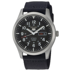 Seiko SNZG15 Men's 5 Sports Military Black Dial Black Nylon Strap Automatic Watch