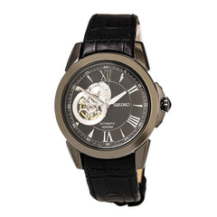 Seiko SSA243 Men's Le Grand Sport Black Semi-Skeleton Dial Black Leather Strap Power Reserve Automatic Watch