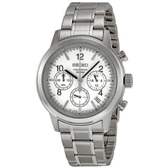 Seiko SSB001 Men's Sports White Dial Chronograph Dual Time Stainless Steel Watch