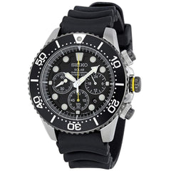 Seiko SSC021 Men's Solar Black Dial Black Rubber Strap Chronograph Dive Watch