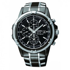 Seiko SSC143 Men's Solar Black Dial Two Tone Black IP Steel Chronograph Alarm Watch