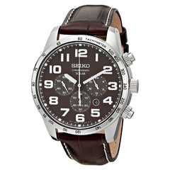 Seiko SSC227 Men's Core Solar Brown Dial Brown Leather Strap Chronograph Power Reserve Watch