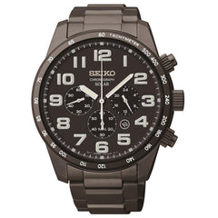 Seiko SSC231 Men's Solar Sports Black Dial Black IP Steel Bracelet Chronograph Watch