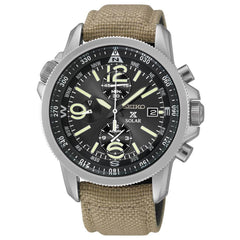 Seiko SSC293 Men's X Prospex Solar Black Dial Beige Nylon Strap Chronograph Alarm Watch