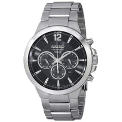 Seiko SSC321 Men's Recraft Solar Chronograph Black Dial Steel Bracelet Watch
