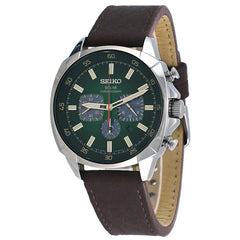 Seiko SSC513 Men's Recraft Solar Green Dial Brown Leather Strap Chronograph Power Reserve Watch
