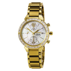 Seiko SSC864 Women's Core Solar Chronograph MOP Dial Yellow Gold Steel Diamond Watch