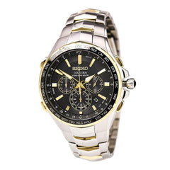 Seiko SSG010 Men's Coutura Radio Sync Solar Black Dial Two Tone Steel Chronograph World time Watch