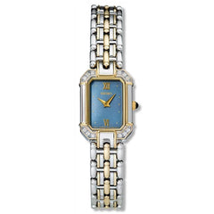 Seiko SUJE10 Women's Dress Diamond Accented Bezel Blue Dial Two Tone Watch