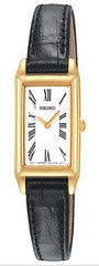 Seiko SUJF80 Women's Dress Gold Tone Black Leather Strap Watch