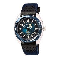 Seiko SUN059 Men's Prospex Blue Dial Nylon & Leather Strap Power Reserve Kinetic GMT Watch