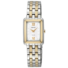 Seiko SUP010 Women's Solar Silver Square Dial Two Tone Bracelet Watch