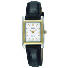 Seiko SUP062 Women's Solar Power Reserve White Dial Black Leather Strap Watch