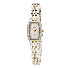 Seiko SUP152 Women's Solar MOP Dial Two Tone Stainless Steel Swarovski Crystal Watch