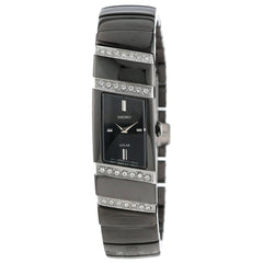 Seiko SUP169 Women's Solar Swarovski Crystals Black Plated Steel Bracelet Power Reserve Watch