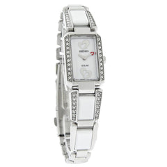 Seiko SUP185 Women's Tressia Solar White Dial White Ceramic & Steel Bracelet Watch