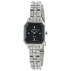 Seiko SUP195 Women's Dress Solar Black Dial Stainless Steel Bracelet Power Reserve Watch