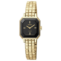 Seiko SUP196 Women's Dress Solar Black Dial Gold Tone Steel Power Reserve Watch
