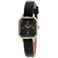 Seiko SUP198 Women's Dress Solar Black Dial Black Leather Strap Power Reserve Watch