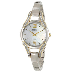 Seiko SUP214 Women's Core Solar Swarovski Crystal MOP Dial Steel Bangle Bracelet Watch
