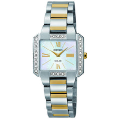 Seiko SUP239 Women's Classic Tressia Solar MOP Dial Two Tone Steel Bracelet Diamond Watch