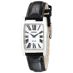 Seiko SUP271 Women's Solar Core Quartz White Dial Black Leather Strap Watch