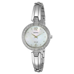 Seiko SUP287 Women's Core Solar MOP Dial Steel Bangle Bracelet Swarovski Crystal Watch