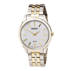 Seiko SUP864 Men's Core Solar White Dial Two Tone Steel Power Reserve Watch