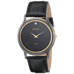 Seiko SUP875 Men's Solar Core Quartz Black Dial Black Leather Strap Diamond Watch