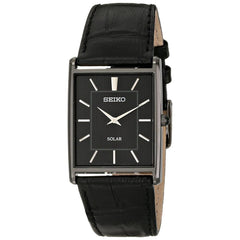 Seiko SUP881 Men's Solar Core Black Dial Black IP Steel Black Leather Strap Quartz Watch