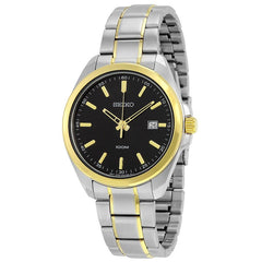 Seiko SUR072 Men's Dress Black Dial Quartz Two Tone Steel Bracelet Watch