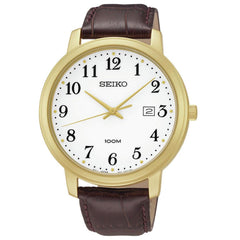 Seiko SUR114 Men's Easy Read White Dial Brown Leather Strap Watch