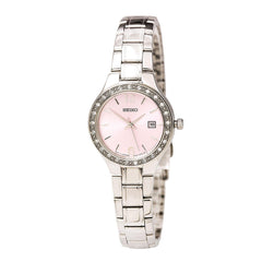 Seiko SUR787 Women's Crystal Accented Bezel Pink Dial Stainless Steel Bracelet Watch