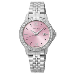 Seiko SUR863 Women's Pink Dial Steel Bracelet Swarovski Crystal Watch