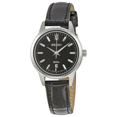Seiko SUR881 Women's Quartz Black Dial Black Leather Strap Watch