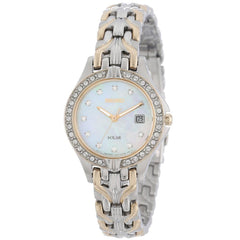 Seiko SUT084 Women's Solar Dress Excelsior MOP Dial Two Tone Stainless Steel Diamond Watch