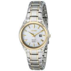 Seiko SUT128 Women's Solar Core Classic Dress White Dial Two Tone Yellow Gold Steel Quartz Watch