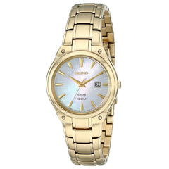 Seiko SUT130 Women's Solar Core Classic Dress MOP Dial Yellow Gold Steel Quartz Watch
