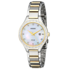 Seiko SUT136 Women's Solar MOP Dial Two Tone Stainless Steel Diamond Watch