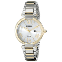 Seiko SUT174 Women's Recraft Solar Silver Tone Dial Two Tone Yellow Gold Steel Watch