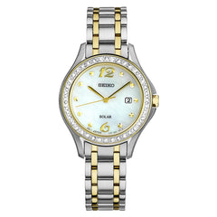 Seiko SUT312 Women's Core Solar Swarovski Crystals MOP Dial Two Tone Steel Power Reserve Watch